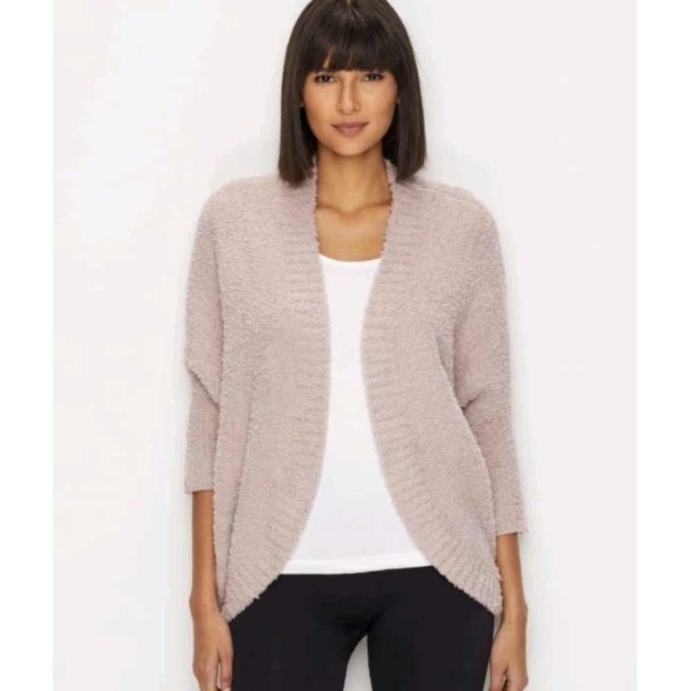 Barefoot Dreams CozyChic Cardigan Shrug Sweater Woman S/M‎ Beige Dolman Sleeve